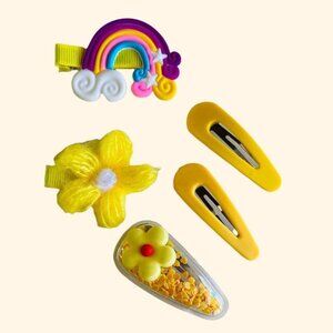 Cute Kids Hair Clips Yellow Set 5PCs for Girls Toddler Flower Kawaii Snap Clips
